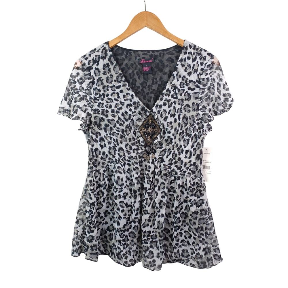 Vintage Resume Y2K Babydoll Top Size L Whimsigoth Animal Print Dark Fairy Indie - Picture 4 of 12